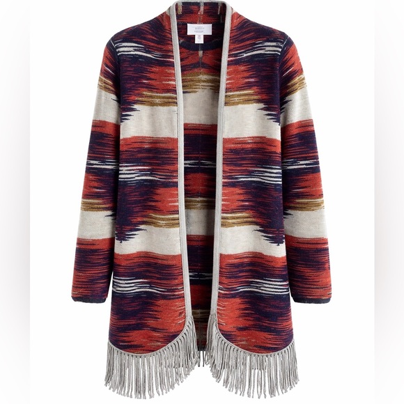 Lucky Brand Sweaters - Lucky Brand Southwestern Fringe Open Front Cardigan Medium Aztec Print Boho